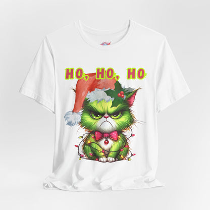 Angry Christmas Cat “Ho Ho Ho” T-Shirt – Bella+Canvas 3001