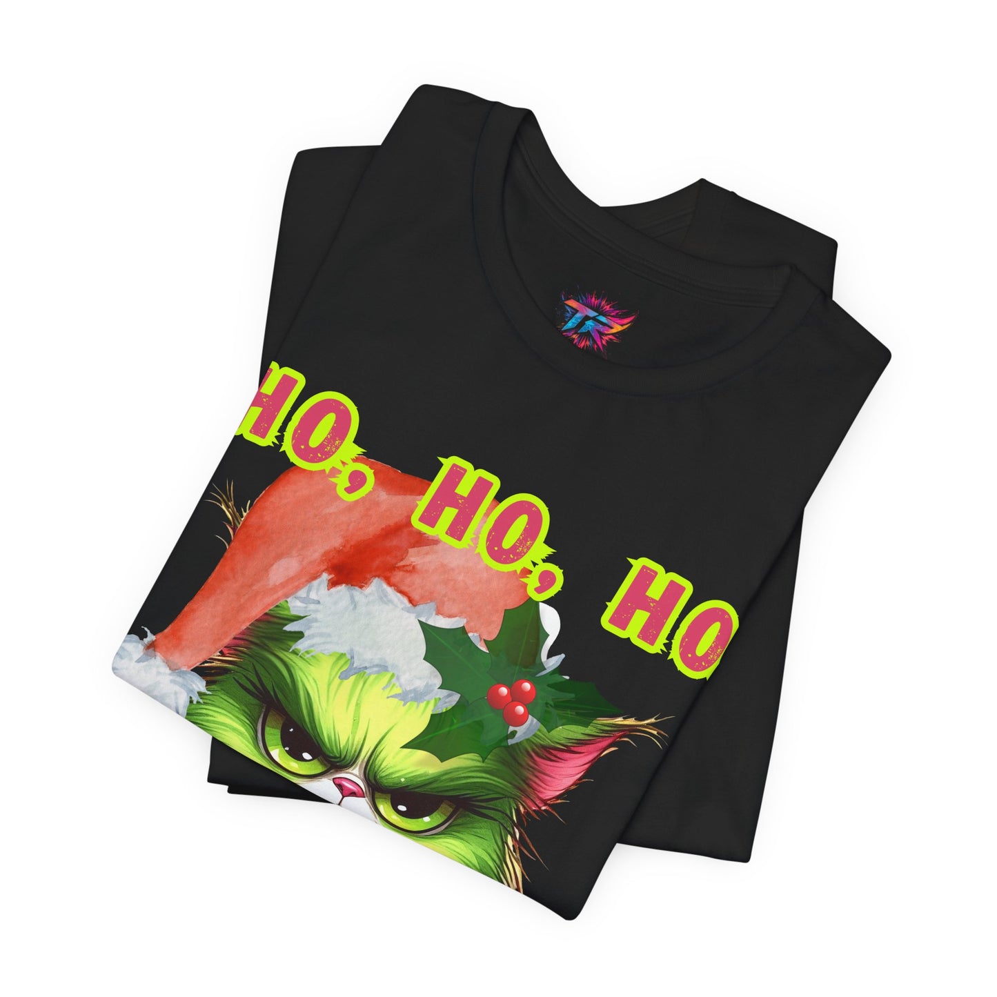 Angry Christmas Cat “Ho Ho Ho” T-Shirt – Bella+Canvas 3001