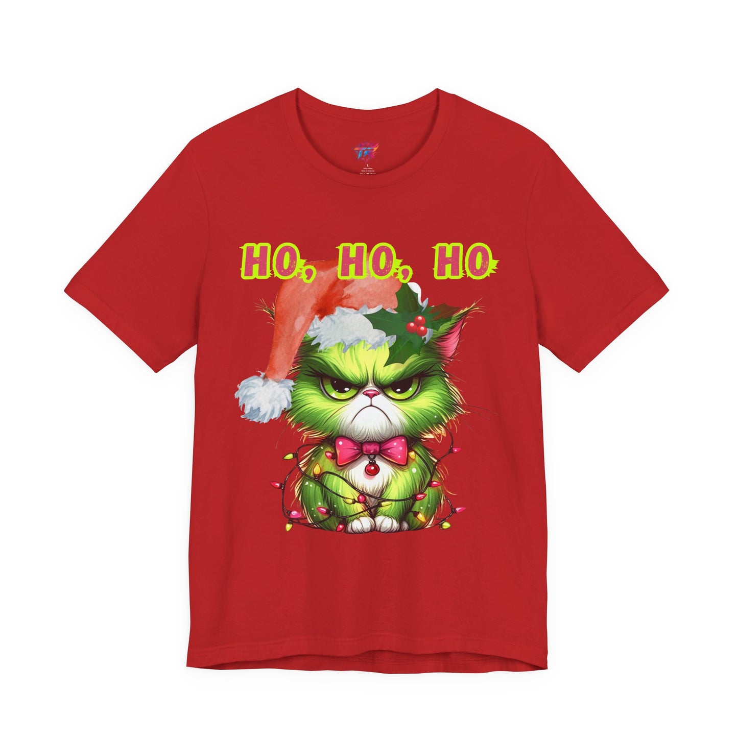 Angry Christmas Cat “Ho Ho Ho” T-Shirt – Bella+Canvas 3001