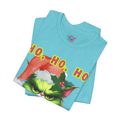 Angry Christmas Cat “Ho Ho Ho” T-Shirt – Bella+Canvas 3001
