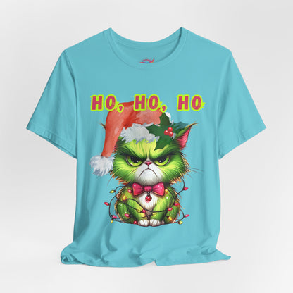 Angry Christmas Cat “Ho Ho Ho” T-Shirt – Bella+Canvas 3001