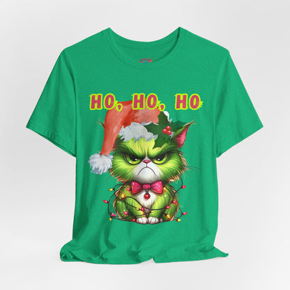 Angry Christmas Cat “Ho Ho Ho” T-Shirt – Bella+Canvas 3001