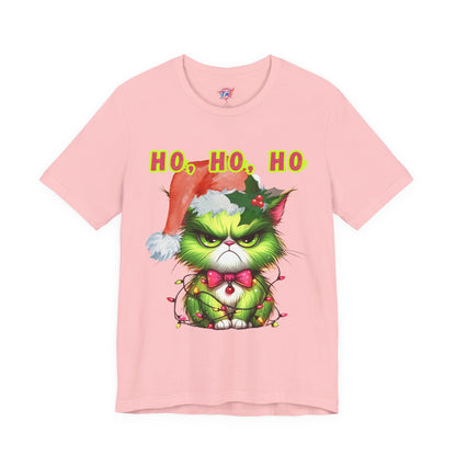 Angry Christmas Cat “Ho Ho Ho” T-Shirt – Bella+Canvas 3001