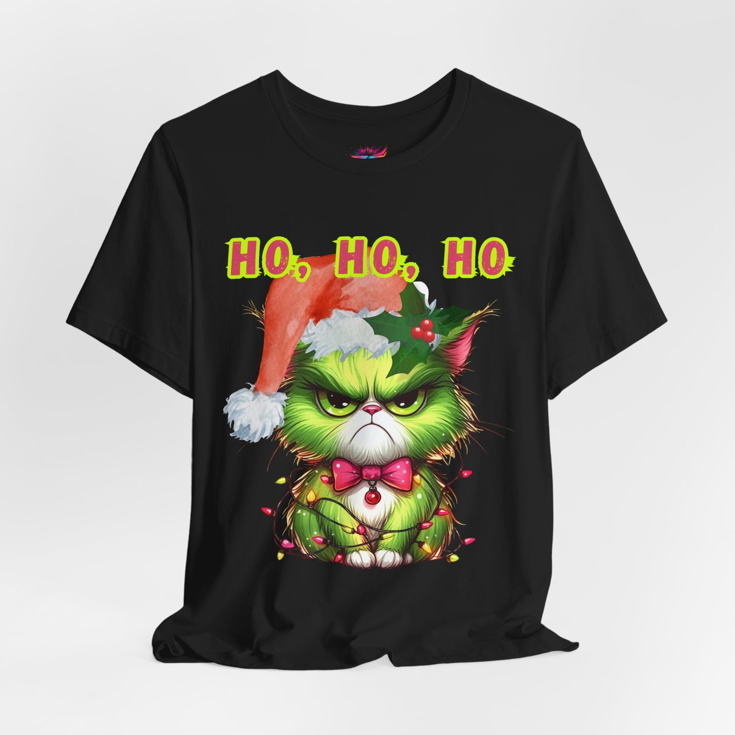 Angry Christmas Cat “Ho Ho Ho” T-Shirt – Bella+Canvas 3001