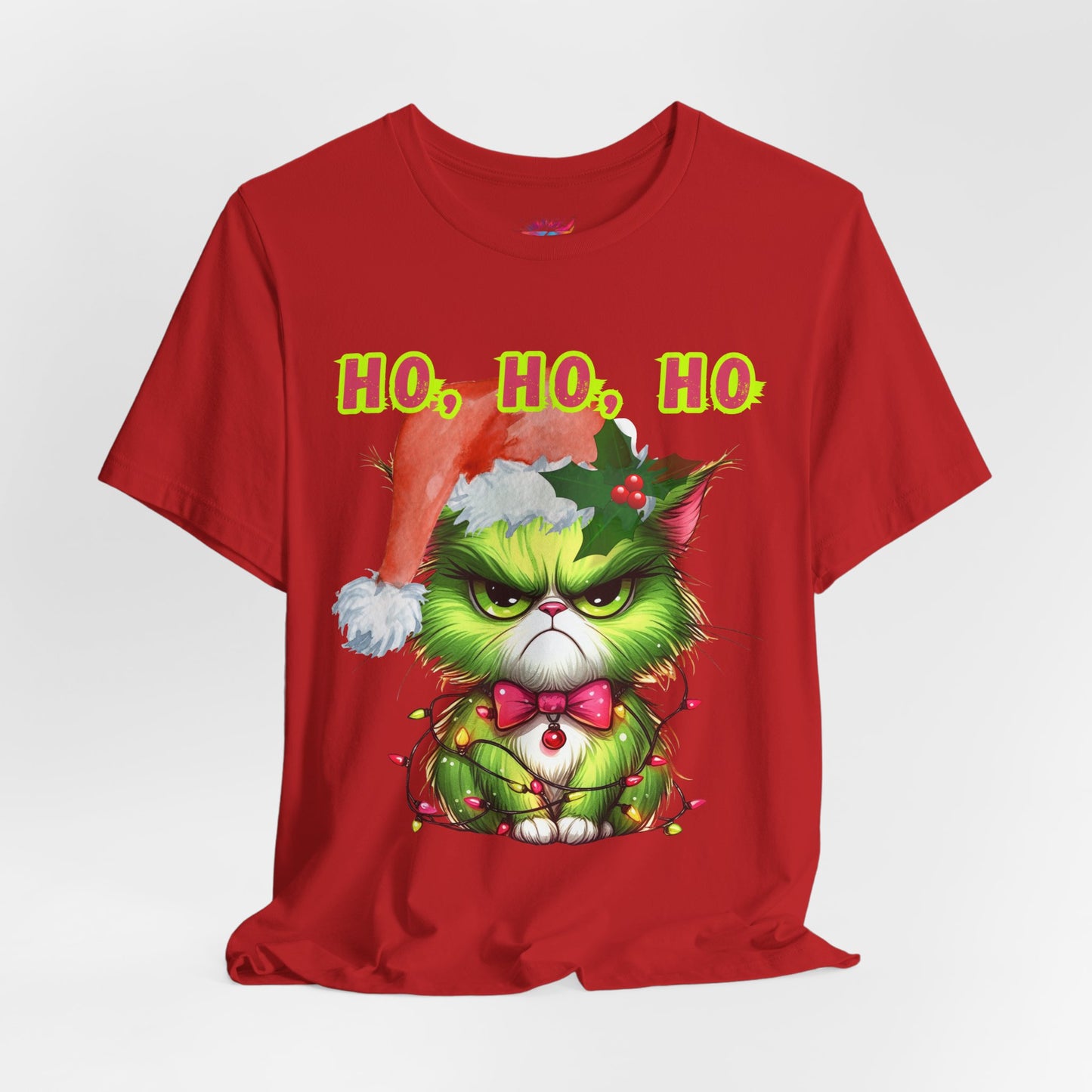 Angry Christmas Cat “Ho Ho Ho” T-Shirt – Bella+Canvas 3001