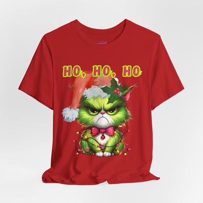 Angry Christmas Cat “Ho Ho Ho” T-Shirt – Bella+Canvas 3001