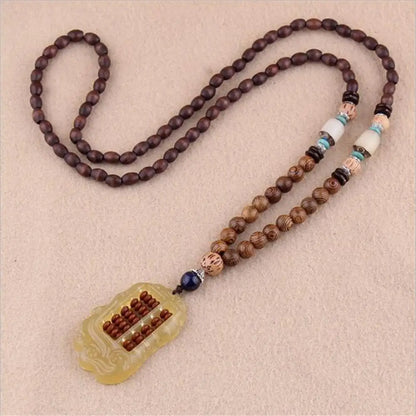 Handmade Nepal Buddhist Mala Necklace – Unisex Wood Bead Bohemian Pendant