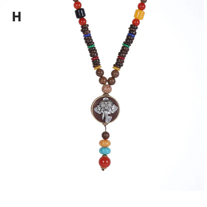 Handmade Nepal Buddhist Mala Necklace – Unisex Wood Bead Bohemian Pendant
