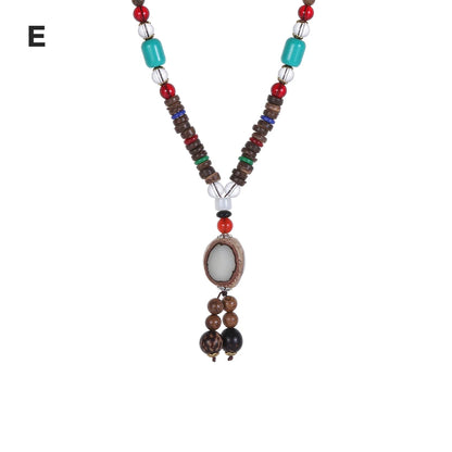 Handmade Nepal Buddhist Mala Necklace – Unisex Wood Bead Bohemian Pendant
