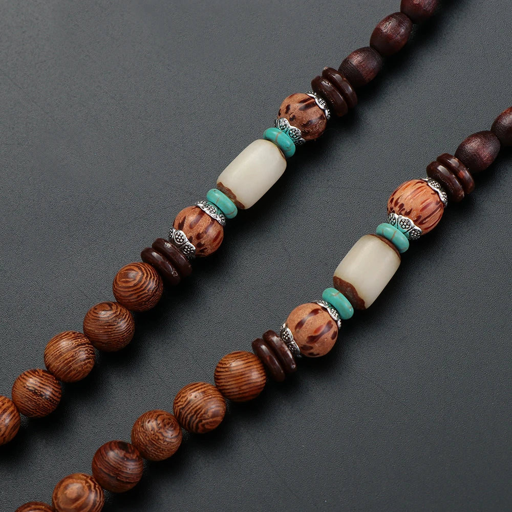Handmade Nepal Buddhist Mala Necklace – Unisex Wood Bead Bohemian Pendant