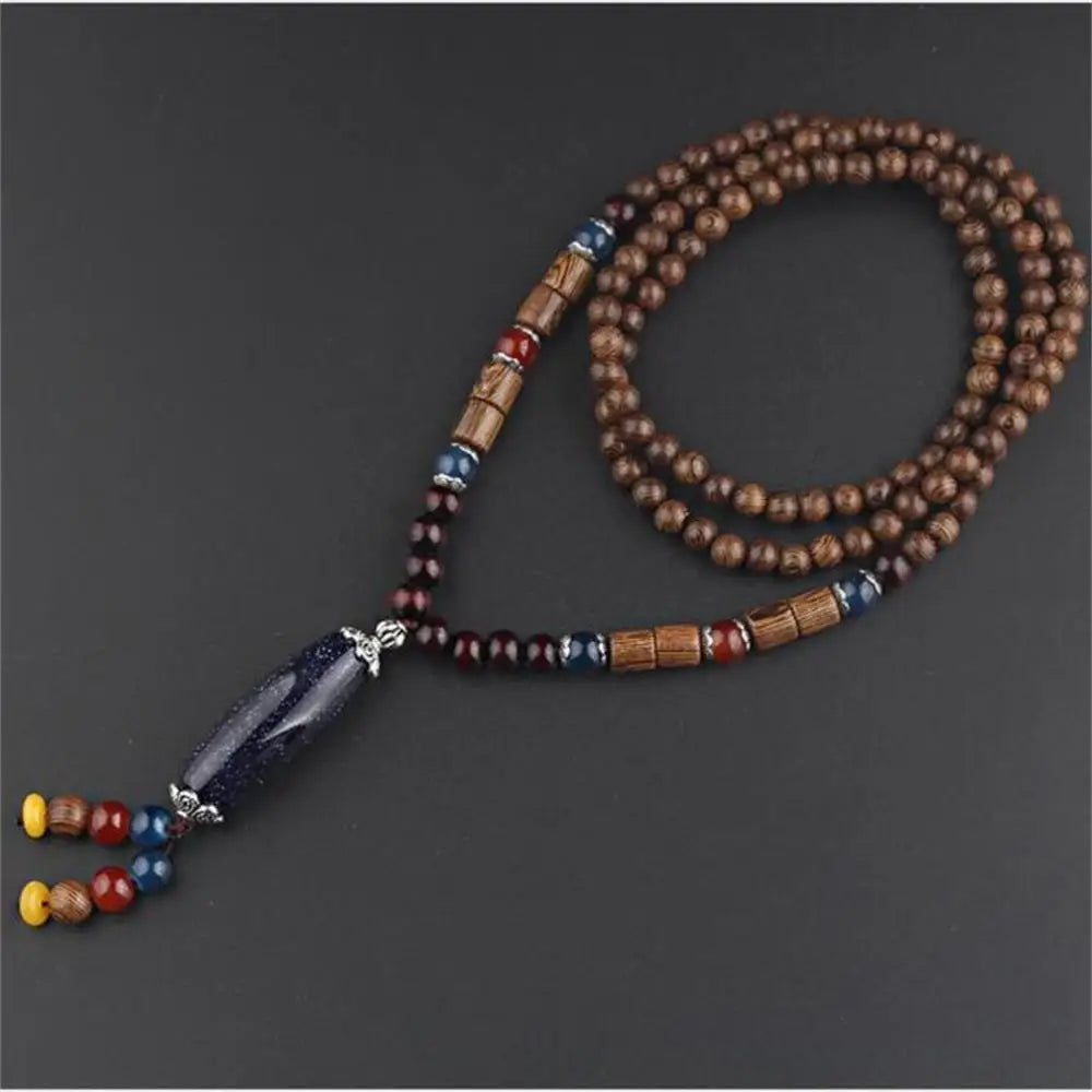Handmade Nepal Buddhist Mala Necklace – Unisex Wood Bead Bohemian Pendant