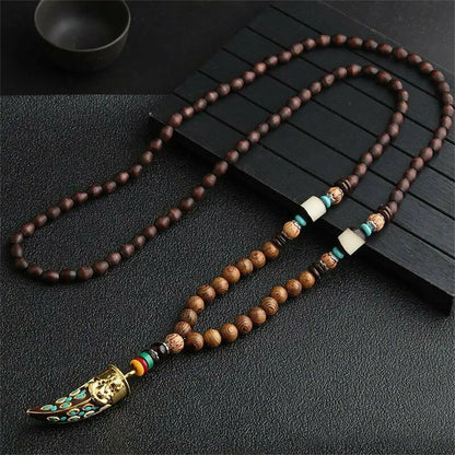 Handmade Nepal Buddhist Mala Necklace – Unisex Wood Bead Bohemian Pendant