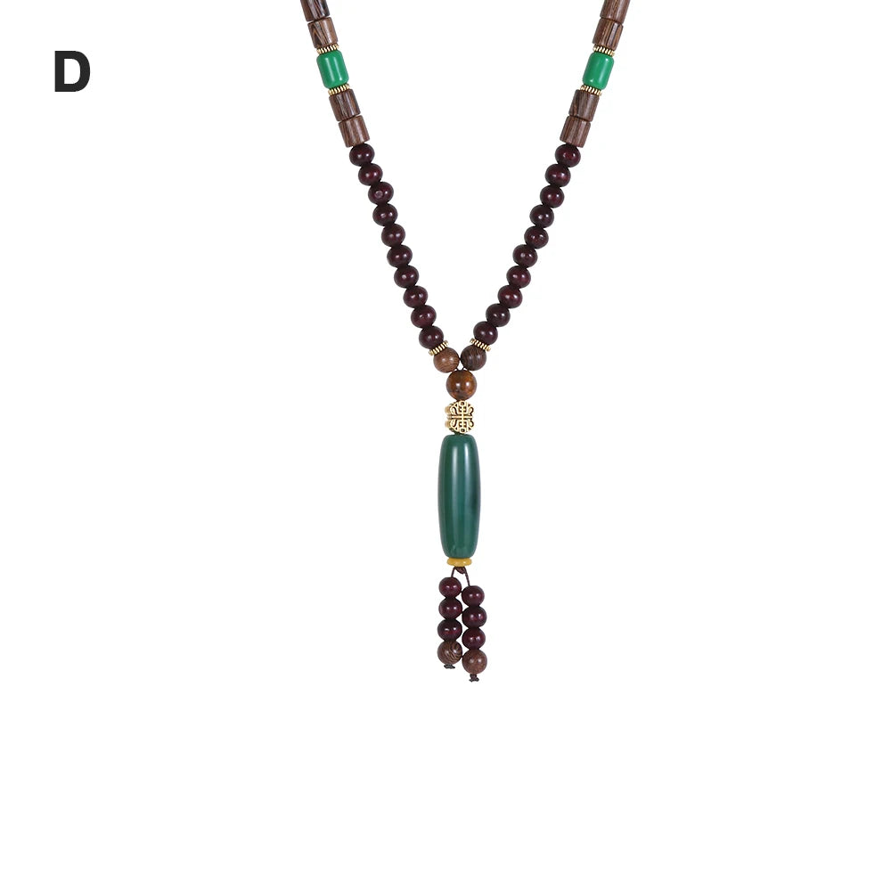 Handmade Nepal Buddhist Mala Necklace – Unisex Wood Bead Bohemian Pendant