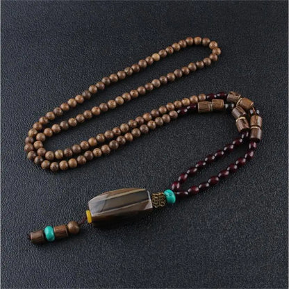 Handmade Nepal Buddhist Mala Necklace – Unisex Wood Bead Bohemian Pendant