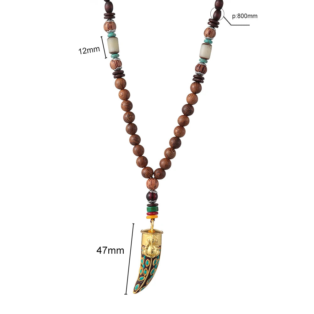 Handmade Nepal Buddhist Mala Necklace – Unisex Wood Bead Bohemian Pendant
