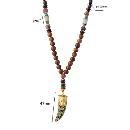 Handmade Nepal Buddhist Mala Necklace – Unisex Wood Bead Bohemian Pendant