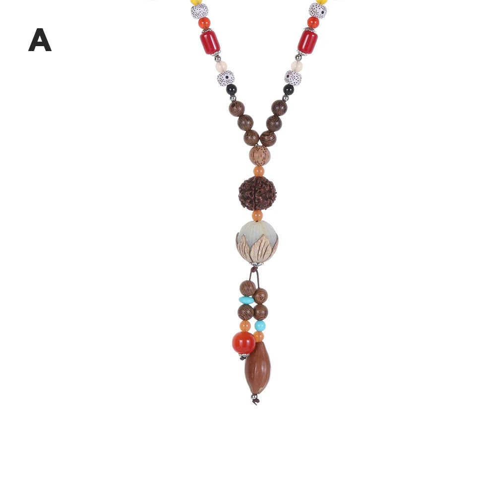 Handmade Nepal Buddhist Mala Necklace – Unisex Wood Bead Bohemian Pendant
