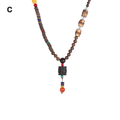Handmade Nepal Buddhist Mala Necklace – Unisex Wood Bead Bohemian Pendant