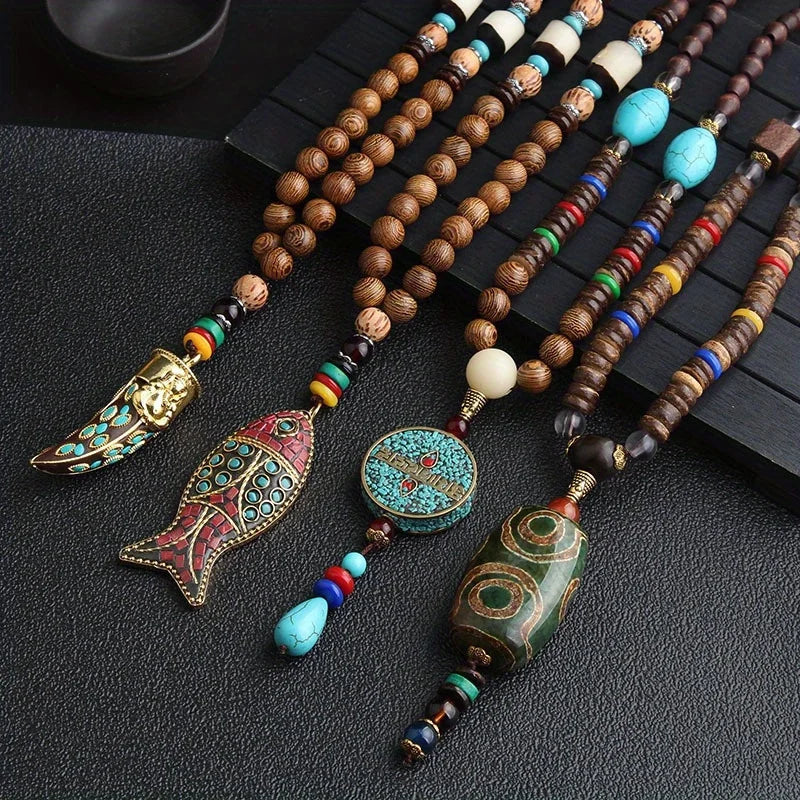 Vintage Handmade Nepal Buddhist Mala Necklace