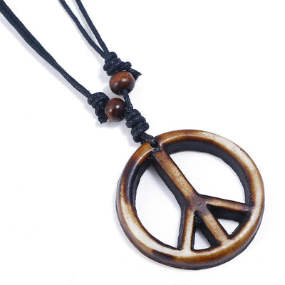 Retro Resin Peace Sign Pendant | Unisex Boho Necklace for Men & Women