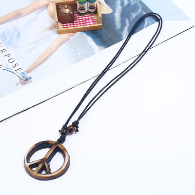 Retro Resin Peace Sign Pendant | Unisex Boho Necklace for Men & Women